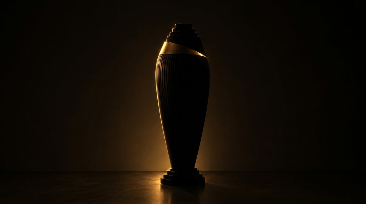 L'Éclipse nearly swallowed by shadow, its brass collar tracing a thin crescent of light