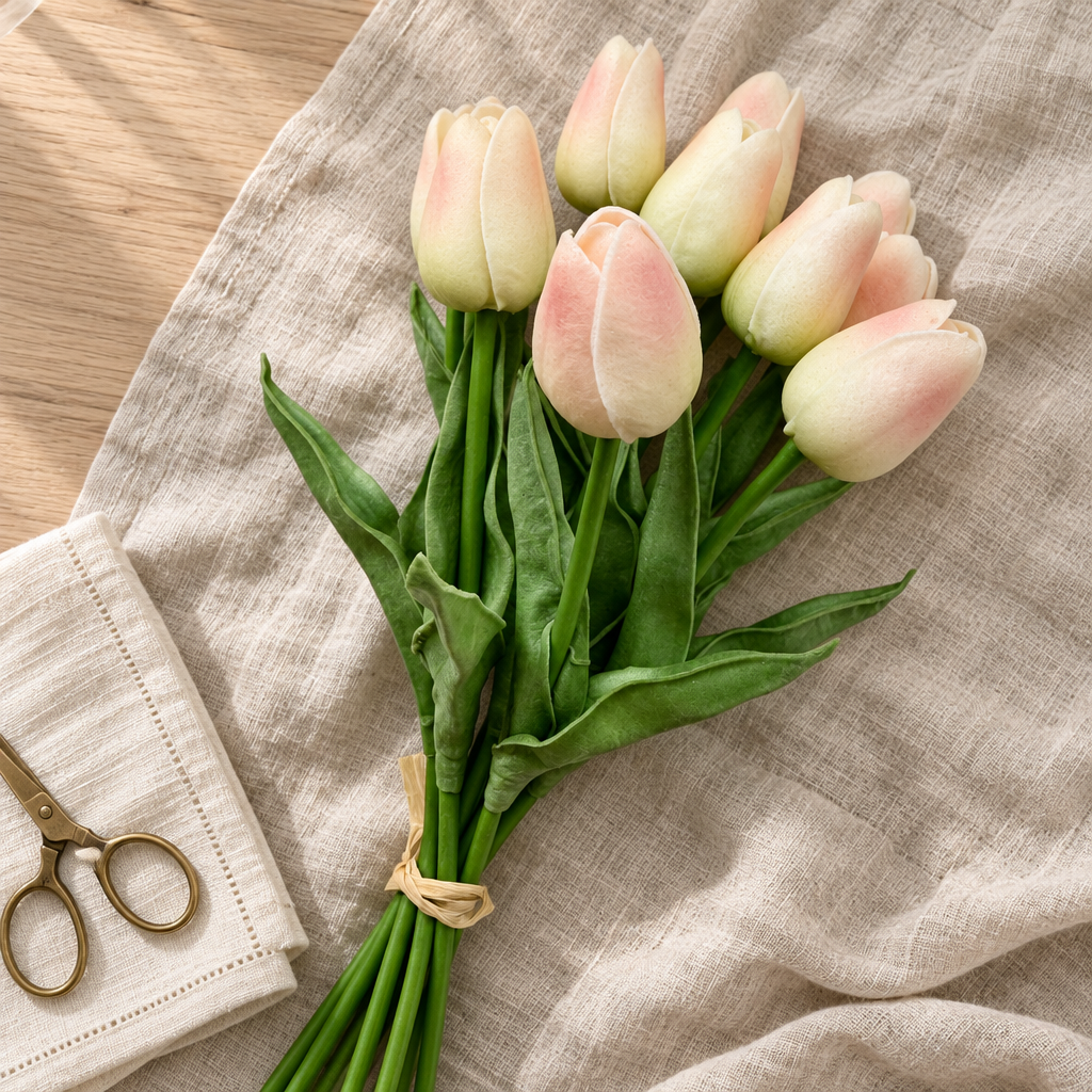 Forever Tulips in Blush on linen