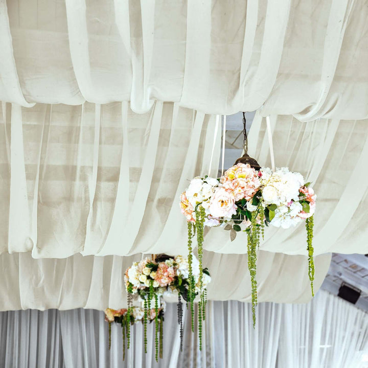 The Cloud Canopy, ivory chiffon draped across a ceiling